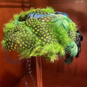 Peacock Colored Feathered Hat by Jeanette Gaffin